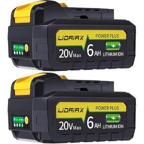 2 Pack True 6.0Ah Capacity Lithium Ion Replacement Battery Suitable for Dewalt 20V Max Tool, High Power Cell for DCB200 DCB201 DCB203 DCB204 DCB207 DCB181 DCB180 DCD/DCF/DCG Series Tools in Kuwait