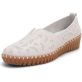 Women's Wedge Slip-On Loafers - Comfort Flats, Perforated Breathable Round Toe Skid-Resistant Walking Bottom for Work & Casual in Kuwait