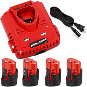2-Pack 3500mAh Batteries & Dual USB Charger Compatible with M12 | 12V Lithium-Ion Battery Pack Replacement for Milwaukee M12 Cordless Tool in Kuwait