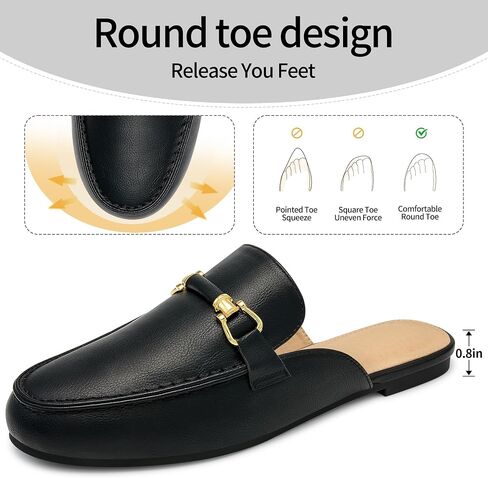 Womens Mules for Women - Casual Slip On Backless Loafers with Buckle - Round Toe Flats for Office Work Business in Kuwait