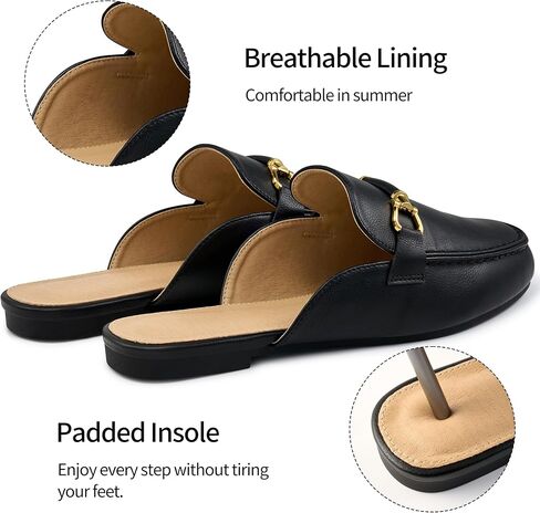 Womens Mules for Women - Casual Slip On Backless Loafers with Buckle - Round Toe Flats for Office Work Business in Kuwait