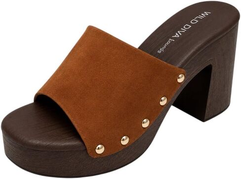 Wild Diva Women’s Platform Clog Mule Sandals – Chunky Block Heel Open Toe Slip On Wooden Platform Slides in Kuwait