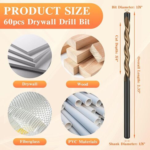 60Pcs 1/8 Inch Drywall Router Bit Drywall Bits High Speed Steel Drywall Cutting Tools 1/8" Guide Point Cutting Bits in Kuwait