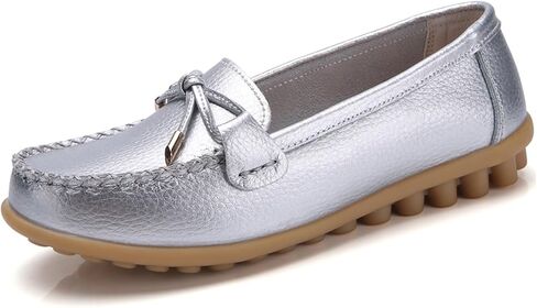 Sunporx Women Leather Loafers Comfortable Moccasins Casual Loafer Non Slip Round Toe Bows Soft Business Work Office Slip on Driving Flats Walking Shoes in Kuwait