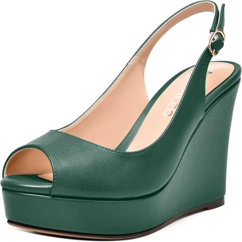 NUMALEO Womens Evening Slingback Buckle Platform Sexy Peep Toe Matte Fashion Wedge High Heel Pumps Shoes 4 Inch in Kuwait