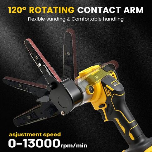 Cordless Detail Band file Sander Compatible with DEWALT 20V MAX Battery (Tool Only),120° Rotatable Head, LED Display, 3/8"x13" Belt, for Woodworking, Paint & Metal Rust Removal, DIY in Kuwait