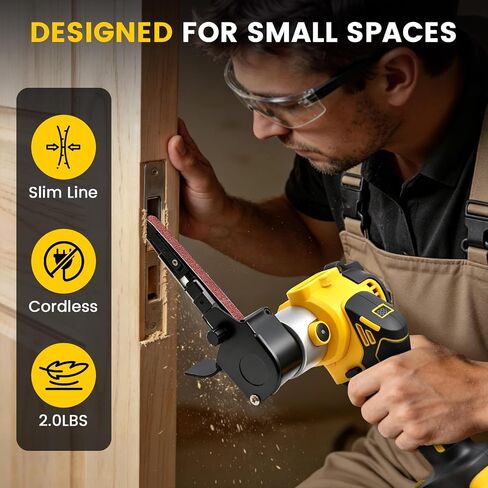 Cordless Detail Band file Sander Compatible with DEWALT 20V MAX Battery (Tool Only),120° Rotatable Head, LED Display, 3/8"x13" Belt, for Woodworking, Paint & Metal Rust Removal, DIY in Kuwait