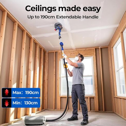 Drywall Sander, 900W Popcorn Ceiling Removal Tool, Automatic Drywall Sander with Vacuum Dust Collection, LED Light, 6 Variable Speed 600-1800RPM, Foldable & Extendable Handle,4Pcs Sanding Discs in Kuwait