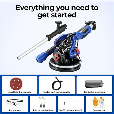 Drywall Sander, 900W Popcorn Ceiling Removal Tool, Automatic Drywall Sander with Vacuum Dust Collection, LED Light, 6 Variable Speed 600-1800RPM, Foldable & Extendable Handle,4Pcs Sanding Discs in Kuwait