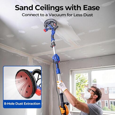 Drywall Sander, 900W Popcorn Ceiling Removal Tool, Automatic Drywall Sander with Vacuum Dust Collection, LED Light, 6 Variable Speed 600-1800RPM, Foldable & Extendable Handle,4Pcs Sanding Discs in Kuwait