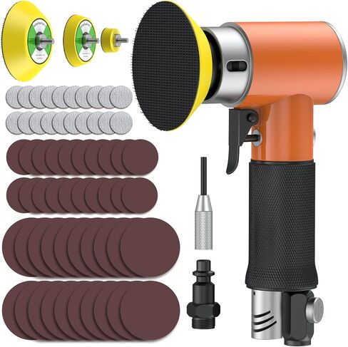 1/2/3 Inch Random Orbital Air Sander, Mini Da Sander for Auto Body Work, High Speed Pneumatic Sander for Metal & Woodworking/Car Polishing Waxing/DIY Projects(60PCS Sandpapers Included) in Kuwait