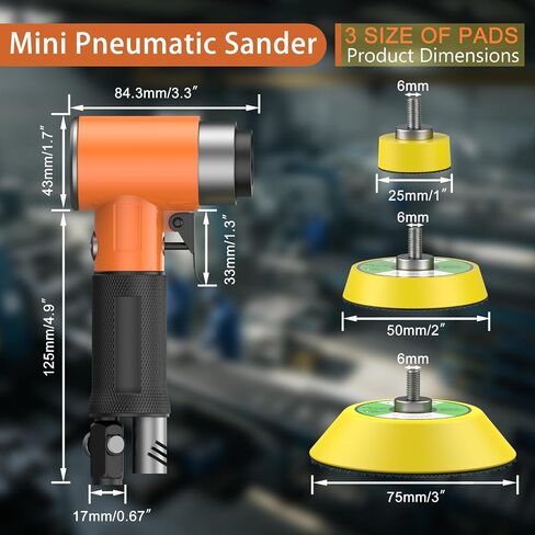 1/2/3 Inch Random Orbital Air Sander, Mini Da Sander for Auto Body Work, High Speed Pneumatic Sander for Metal & Woodworking/Car Polishing Waxing/DIY Projects(60PCS Sandpapers Included) in Kuwait