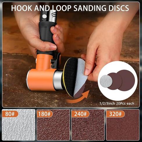 1/2/3 Inch Random Orbital Air Sander, Mini Da Sander for Auto Body Work, High Speed Pneumatic Sander for Metal & Woodworking/Car Polishing Waxing/DIY Projects(60PCS Sandpapers Included) in Kuwait