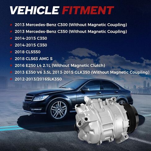 AC Compressor Fit for Mercedes-Benz C300 2013 C350 2013-2015 E250 2016 E350 | Compatible with Mercedes-Benz E350 2012 2013 2014 GLK350 2014 2015 Replace 0008302100 CO11381C in Kuwait