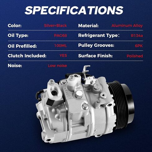AC Compressor Fit for Mercedes-Benz C300 2013 C350 2013-2015 E250 2016 E350 | Compatible with Mercedes-Benz E350 2012 2013 2014 GLK350 2014 2015 Replace 0008302100 CO11381C in Kuwait