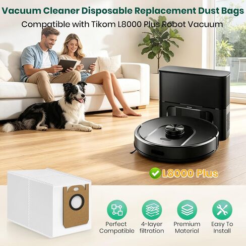 14 Pack Vacuum Bags for Tikom L8000 Plus Series Robot Vacuum, Large Capacity Disposable Replacement Dust Bags for Tikom, Up to 60 Days Hands Free Cleaning in Kuwait