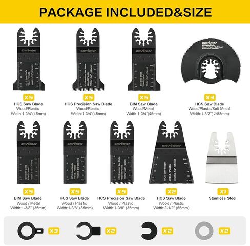 Enventor 45 PCS Oscillating Tool Blade, Wood, Metal, Plastic Cutting Universal Multitool Saw Blade Kit Compatible with Enventor 23Q1-3, 86229, 98606, Dewalt, Dremel, Ryobi in Kuwait