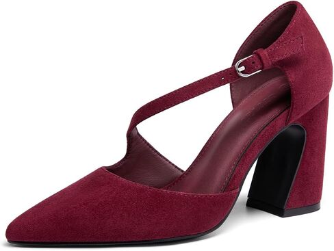 Coutgo Womens Chunky High Heels Closed Pointed Toe D'Orsay Pumps Elegant Work Office Dress Shoes in Kuwait