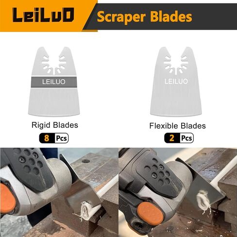 LEILUO 10 Pack Oscillating Tool Blade 8 Rigid and 2 Flexible Multitool Scraper Blades for Caulk Paint Adhesive Removal Compatible with DeWalt Makita Dremel and More in Kuwait