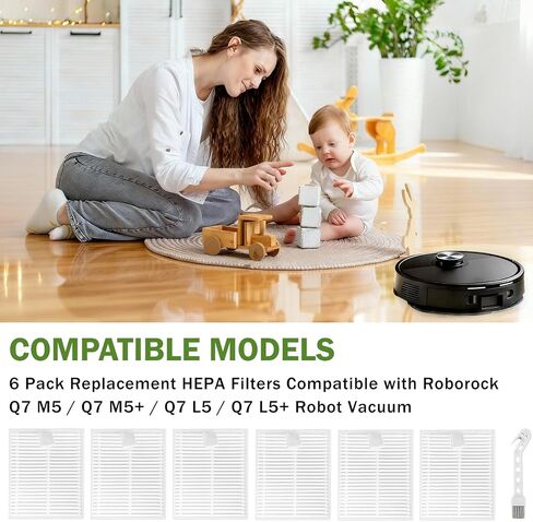 6 Pack Replacement HEPA Filters Compatible with Roborock Q7 M5, M5+, L5, L5+ Robot Vacuum, High Efficiency Vacuum Filter Set in Kuwait