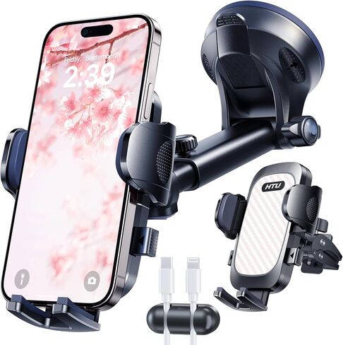 [2024 Best] Cell Phone Holder Car [Upgraded 5-in-1] Windshield Phone Mount, Universal Handfree Adjustable Dashboard Window Vent Pickup Truck Stand for iPhone 15 14 13 12 Samsung Android, Black in Saudi Arabia