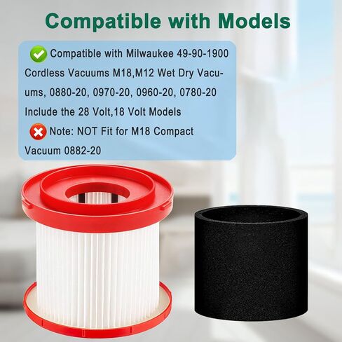 2 Pack Wet Dry Vacuum HEPA Filter 49-90-1900 Filter Compatible With Milwaukee Cordless M18 M12 M28 Vacuums 0780-20,0880-20,0960-20, 0970-20 with 4 Foam Sleeve Filters in Kuwait