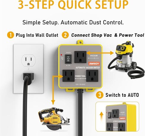 Automatic Vacuum Switch, Tool-Activated Dust Control Switch with 10s Delay-Off, 15A 1875W Shop Vac Auto Switch for Power Tools, Saw, Sander, Router, Small Workshop & Garage Woodworking in Kuwait