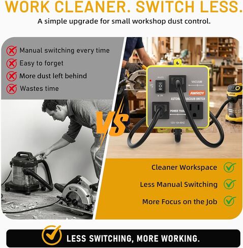 Automatic Vacuum Switch, Tool-Activated Dust Control Switch with 10s Delay-Off, 15A 1875W Shop Vac Auto Switch for Power Tools, Saw, Sander, Router, Small Workshop & Garage Woodworking in Kuwait