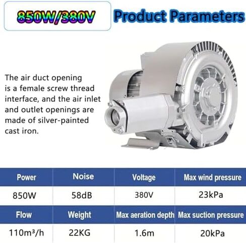 Regenerative Blower High-Pressure Vortex Ring Phase for Sewage Aeration Aquarium Blower Industrial Vacuum Pump,380V Industrial Regenerative Blower, Powerful 850W Three-Phase Electric Air Pu in Kuwait