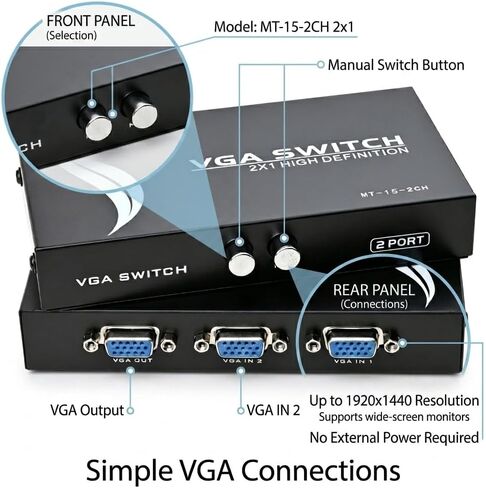 iKKEGOL 2 Port VGA Audio Video Switch 2x1 SVGA Switcher Box 2 in 1 Out PC Monitor LCD TFT Sharing in Kuwait