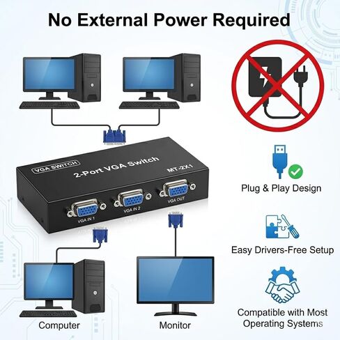 iKKEGOL 2 Port VGA Audio Video Switch 2x1 SVGA Switcher Box 2 in 1 Out PC Monitor LCD TFT Sharing in Kuwait