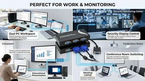 iKKEGOL 2 Port VGA Audio Video Switch 2x1 SVGA Switcher Box 2 in 1 Out PC Monitor LCD TFT Sharing in Kuwait