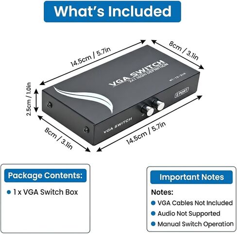 iKKEGOL 2 Port VGA Audio Video Switch 2x1 SVGA Switcher Box 2 in 1 Out PC Monitor LCD TFT Sharing in Kuwait