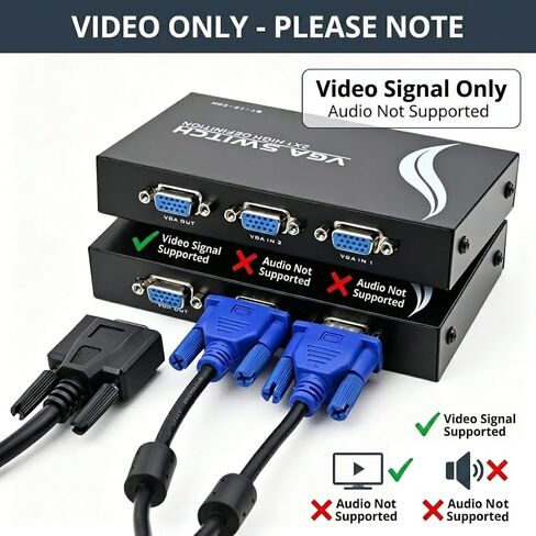 iKKEGOL 2 Port VGA Audio Video Switch 2x1 SVGA Switcher Box 2 in 1 Out PC Monitor LCD TFT Sharing in Kuwait