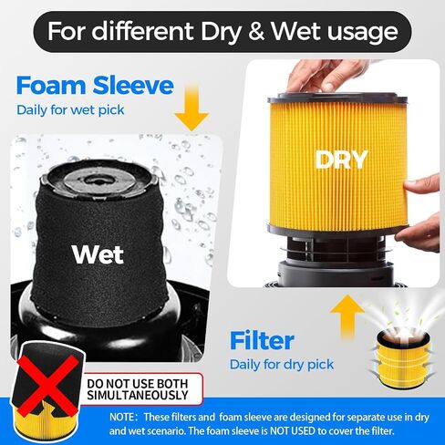 2 Pack VCFS Filters Replacement for Vacmaster 5 to 20 Gallon and Hart Shop Vacuum 5 to 17 Gallon Replace Part VCFS VWM510 VFB511B 0201 with 2 Foam Sleeve and 1 Brush in Kuwait