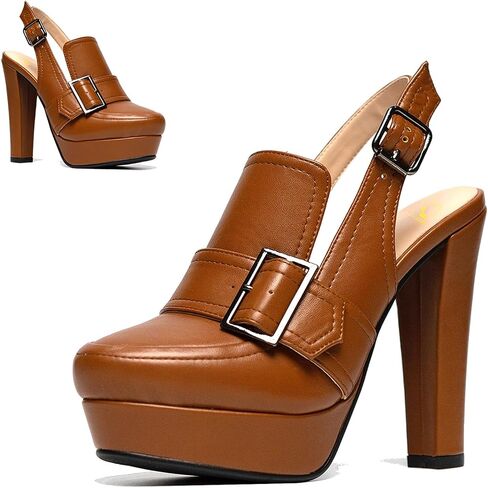 SHODENSE Women Vintage Platform Chunky High Heels Pumps Shoes Round Closed Toe Platform Loafers Ankle Strap Block Heel Slingback Summer Sandals Backless Buckle Loafer Ladies Chic Sexy Party 4-11 M US in Kuwait