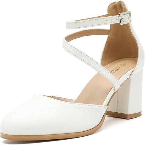 Rjclyh Women's Mary Jane Block Heel Pumps, Round Toe Wedding Dress Shoes | 2.7" Chunky Heel, Adjustable Ankle Strap, Closed Toe, Comfortable Dress Shoes, Wedding Guest, Office, Bridesmaid in Kuwait