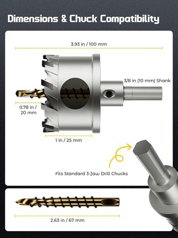 AZUNO Carbide Hole Saw Kit for Metal, 21 Pcs TCT Hole Cutter Set with 13 Sizes 1/2" to 2-1/8", 5 Pilot Bits, 3 Hex Keys & Case, Triple-Blade for Stainless Steel, Mild Steel, Aluminum, Copper in Kuwait