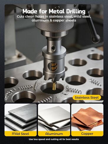 AZUNO Carbide Hole Saw Kit for Metal, 21 Pcs TCT Hole Cutter Set with 13 Sizes 1/2" to 2-1/8", 5 Pilot Bits, 3 Hex Keys & Case, Triple-Blade for Stainless Steel, Mild Steel, Aluminum, Copper in Kuwait
