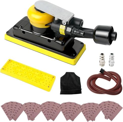 Pneumatic Air Orbital Sander, 70 mm x 198 mm 1/8" Vacuum Air Sander 10000RPM 90PSI Dust-Free Air Hand Profile Random Sanders with Extra Pad and 30pcs (80/120/180/240/320/400) Mesh Sandpapers in Kuwait