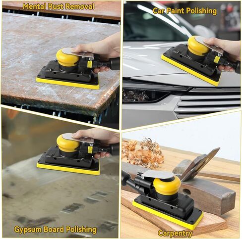 Pneumatic Air Orbital Sander, 70 mm x 198 mm 1/8" Vacuum Air Sander 10000RPM 90PSI Dust-Free Air Hand Profile Random Sanders with Extra Pad and 30pcs (80/120/180/240/320/400) Mesh Sandpapers in Kuwait