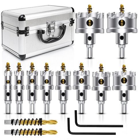 8Pcs Tungsten Carbide Hole Saw Kit for Hard Metal and Steel, 3/4"-2" | Heavy Duty Hole Cutter Set with Titanium-Plated Pilot Drill bit for Metal, Stainless Steel, Iron, Wood, Plastic in Saudi Arabia