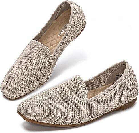 YEOJOU Women's Knit Flats Square Toe Slip On Loafers - Comfortable Breathable Ballet Flat, Dressy Business Casual Work Shoes for Office and Travel in Kuwait