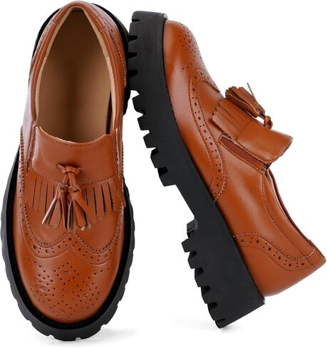 Women’s Tassel Platform Loafers, Slip On Chunky Heel Shoes for Work | Platform loafers,Classic Tassel Style,Easy Slip-On Comfort,Stable Platform Heel, comfortable,Lightweight loafers in Kuwait