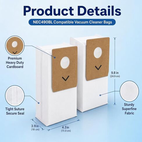 12 Pack NEC490BL Vacuum Bags, Dust Bags Replacement for Eureka Stylus Elite NEC490BL NEC490SE NEC410BK Cordless Stick Vacuum Cleaner in Kuwait