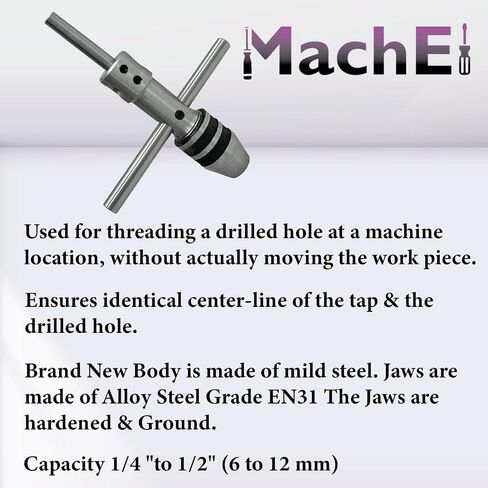 New Pilot Tap Wrench Spindle -Tap,Thread, Drill Press, Lathe (1/4" to 1/2" 1/4 "to 1/2" (6 to 12 mm)) in Kuwait
