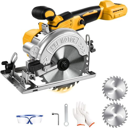 5 Inch Cordless Circular Saw for Dewalt 20V Battery, No Battery | Brushless Motor, 0-6500 RPM, 0-45° Cutting Bevel, Cutting Depth: "(90°), "(45°), for Cutting Wood Plastic PVC in Kuwait