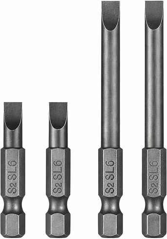 SL6 Slotted Screwdriver Bits Set, 2" & 4" Long Flat Head Drill Bits, 1/4" Hex Shank, Impact Driver Bit Set for Tight Space & Deep Reach in Kuwait