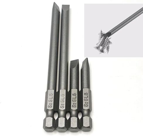 SL6 Slotted Screwdriver Bits Set, 2" & 4" Long Flat Head Drill Bits, 1/4" Hex Shank, Impact Driver Bit Set for Tight Space & Deep Reach in Kuwait