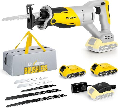 ENVENTOR 20V Cordless Reciprocating Saw with 2 Packs 2.0Ah Batteries, Fast Charger, Brushless Power, 5 Saw Blades for Wood, Plastic Cutting in Kuwait